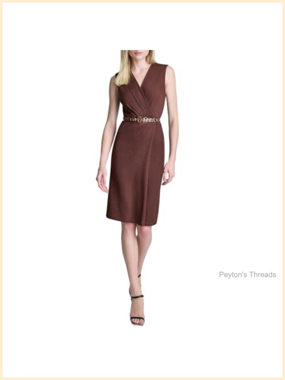Sleeveless Surplice Neck Sheath Knee Length Dress Business Casual